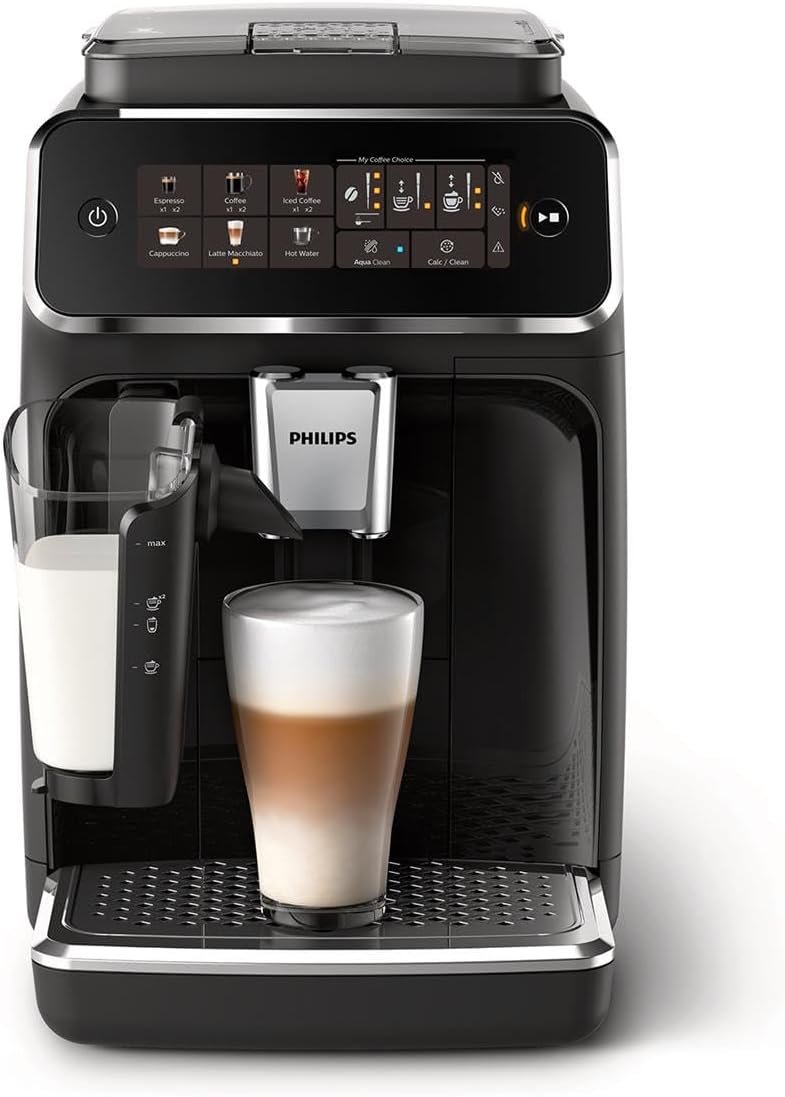 Philips Series 3300 Fully Automatic Espresso Coffee Machine - 6 Hot & Iced Drinks, LatteGo Milk System, 40% Quieter SilentBrew, Ceramic Grinder, Aquaclean Filter, Glossy Black
