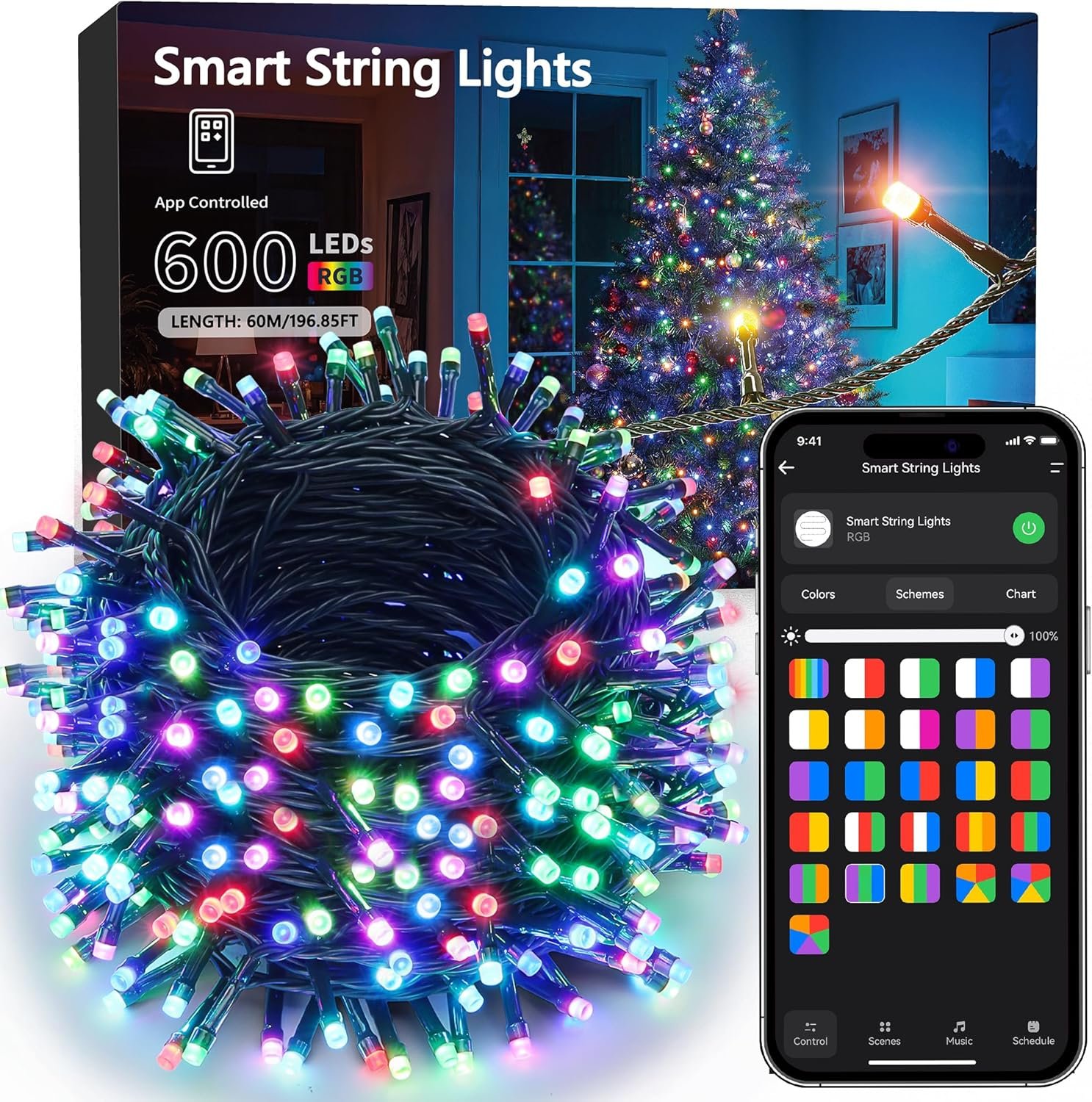 Brizled Smart Christmas Lights, 196ft 600 LED Smart WiFi Color Changing String Lights App Controlled, RGB Christmas Tree Lights Work with Alexa & Google Home for Halloween Indoor Outdoor Decor